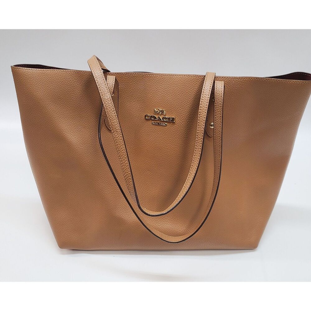 Coach Central Tote with Zip Saddle Brown Pebbled Leather Large Handbag Authentic